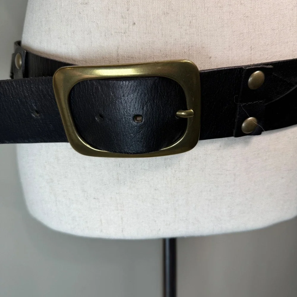 Linea Pelle Black Genuine Leather Stud Belt LPWD06508 Medium